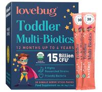 Lovebug Kids Probiotic Powder - 15 Billion CFU Multi-Strain Formula - Friendly Bio Cultures to Support Gut Health for Children & Toddlers Aged (12 Months to 4 Years) - 30 Unflavoured Sachet Pack