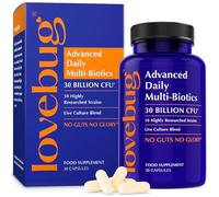 Lovebug Probiotics for Gut Health - 30 Billion CFU Formula with Prebiotic - 10 Strain Lactobacillus & Bifidobacterium Bio Culture Complex - Advanced Strength to Support Daily Gut Flora- 1 Month Supply