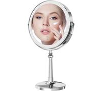 Lovecandy 9" Large Make up Vanity Mirror with Lights Chrome Two Way Mirror 1x/10x Magnifying Mirror with Light and Stand 4000mAh Rechargeable Led Makeup Mirror for Desk Dresser Table
