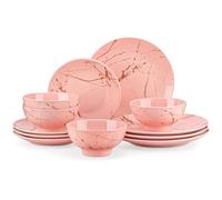 LOVECASA 12 Piece Dinner Set for 4, Daphne Reactive Glaze Dinnerware Sets Included Plates and Bowls, Non-Scratch and Sturdy, Dishwasher and Microwave Safe, Pink