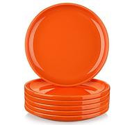 LOVECASA 8 Inch Plates Set for 6, Orange Dish Set Dessert Plate Salad Plates, Ceramic Plates with Lipped Edges, Dinnerware Set Microwave and Dishwasher Safe