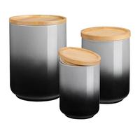 LOVECASA Canister Sets for Kitchen, Ceramic Food Storage Canisters for Countertop with Airtight Wood Lids, Flour and Suger Containers for Coffee, Tea,Spice,Cereal 80/40/20 OZ, Set of 3