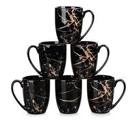 LOVECASA Coffee Mugs Set of 6, 13oz/380ml Black and Gold Ceramic Mugs with Handle, Stoneware Tea Cups for Coffee, Latte, Cappuccino, Tea, or Hot Chocolate - Perfect for Home & Office