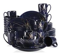LOVECASA 'Daphne', 32 Pieces Porcelain Dinner Set Color Glaze with Gold Plate Crockery Set Kitchen Dinnerware Set with Dinner Plates, Dessert Plate, Bowls and Mugs, Service for 8, Blue