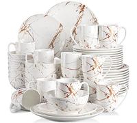 LOVECASA 'Daphne', 48 Pieces Porcelain Dinner Set Color Glaze with Gold Plate Crockery Set Kitchen Dinnerware Set with Dinner Plates, Dessert Plate, Bowls and Mugs, Service for 12, White
