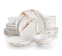 LOVECASA Plates and Bowls Set, Daphne Dinner Service for 6, 24 Piece Reactive Glaze Kitchen Dinnerware Sets, Elegant Stoneware Included Plates and Bowls,Dishwasher and Microwave Safe, White and Gold