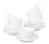 LOVECASA, Series Sweet, 12-Piece Tableware Ivory White China Porcelain Coffee Cup and Saucer Set, White, 230ml, Service for 6