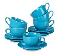 LOVECASA, Series Sweet, Cup & Saucer Sets Tableware Sets 12 Piece Coloured Cappuccino Cup and Saucer Set - Modern Style Porcelain Tea and Coffee Cups - Navy Blue - 230ml