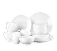 Lovecasa, Series Sweet, Porcelain Round Dinner Set, White, 16 Pieces, Kitchen Tableware, Dining Tableware, Ceramic Dinnerware Set with 4 Pieces Dinner Plates, Dessert Plates, Bowls and Mugs, Service