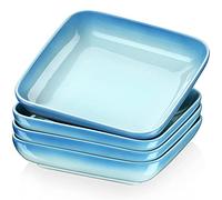 LOVECASA Set of 4 Stoneware Soup Plates 1050 ml - Square Pasta Plate - 21 x 21 x 4.5 cm - Gradient Sky Blue