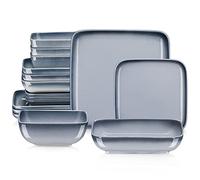 LOVECASA 'Vibri', 16-Piece Stoneware Gradient Gray Dinner Set for 4, Includes Plates and Bowls