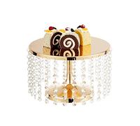 LoveCat 10" Dia Crystal Pendant Cake Stand with Dome,Gold Dessert Table Display Set, Use for Important Event,Wedding Party Dessert Cake and Cupcake Decoration, 6.5in Hight