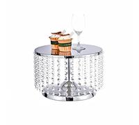 LoveCat 8 Inch Tall Metal Cake Stand - 12" Dia Round Base Cake Display Stand with Hanging Acrylic Crystals for Dessert Table, Wedding, Party, Event, Home Décor