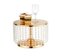 LoveCat 8 Inch Tall Wedding Gold Cake Stand - 12" Dia Round Base Cake Serving Stand with Crystal Chandelier, Dessert Cupcake Pastry Candy Display Plate for Weddings, Birthdays and Special Occasions
