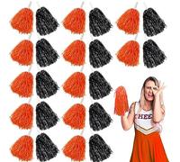 Lovecheer 24PCS Black and Orange Pom Poms Cheerleading with Handle