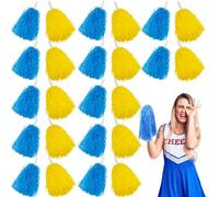 Lovecheer 24PCS Blue and Yellow Pom Poms Cheerleading Plastic Cheer Pom Poms with Handle Cheering for Sports Spirited Dance Party Performance