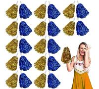 Lovecheer 24PCS Pom Poms Cheerleading Blue and Gold Metallic Pom Poms with Handle Cheering Squad Team Spirit for Party Dance Sports Girls Kids Adults Gifts