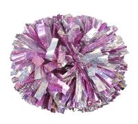 Lovecheer 2PCS Holographic Pink and Silver Cheerleading Pom Poms with Baton Handle for Sports Team Spirit Dance Kids Adults