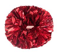 Lovecheer 2PCS Red Pom Poms Cheerleading Metallic Cheer Squad Pompoms with Baton Handle for Sports Team Spirit New Year Party Cheering