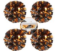 Lovecheer 4PCS Orange and Black Pom Poms Cheerleading with Handle Metallic Cheer Pom Poms Team Spirits Sports Cheering Squad Dance Training