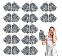 Lovecheer Silver 24PCS Metallic Plastic Cheerleading Pompom Pom Poms with Handle for Cheering Squad Team Spirit, Girls Kids Adults Gifts