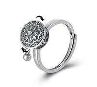 LOVECOM 100% Real 925 Sterling Silver Rotating Rings for Women Fidget Finger Anxiety Spinner Ring Good Luck Buddhist Tibetan Prayer Wheel Lady Bands Relieving Stress Ring Jewelry Birthday Gifts,