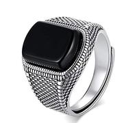 LOVECOM 990 Sterling Silver Dragon Rings for Men Vintage Open Ring Thai Silver Jewelry Cool Birthday Party Gift, Sterling Silver, Onyx