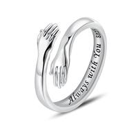 LOVECOM S925 Sterling Silver Hug Rings for Women Adjustable Hugging Hands Open Ring for Men Promise Rings Jewelry Birthday Mothers Day Gifts for Dad Mom Wife Daughters Grandma Best Friend, US Size 6,