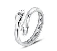 LOVECOM S925 Sterling Silver Hug Rings for Women Adjustable Hugging Hands Open Ring for Men Promise Rings Jewelry Birthday Mothers Day Gifts for Dad Mom Wife Daughters Grandma Best Friend, US Size 8,
