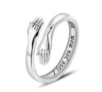 LOVECOM S925 Sterling Silver Hug Rings for Women Adjustable Hugging Hands Open Ring for Men Promise Rings Jewelry Birthday Mothers Day Gifts for Dad Mom Wife Daughters Grandma Best Friend, US Size 6,