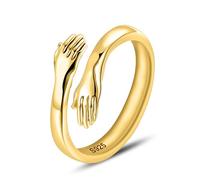 LOVECOM S925 Sterling Silver Rings for Women Teen Girls Adjustable Hug Rings for Men Promise Rings Jewelry Birthday Farther Day Gifts for Dad Mom, US Size 6, Sterling Silver, No Gemstone