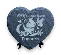 LoveCraftsLove Customizable Guinea Pig Pet Memorial Stone - Heart Shape 11cm x 11cm with Free Stand Included - Handcrafted Natural Stone Plaque with Name Personalization for Family Members