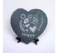 LoveCraftsLove Handcrafted Heart-Shaped Rabbit Bunny Memorial Stone - Personalized Natural Stone Plaque 11cm x 11cm with Free Stand Included - A Thoughtful Tribute for Your Beloved Pet
