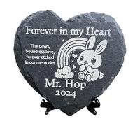 LoveCraftsLove Handcrafted Heart-Shaped Rabbit Bunny Memorial Stone - Personalized Natural Stone Plaque 11cm x 11cm with Free Stand Included - A Thoughtful Tribute for Your Beloved Pet (Cute)