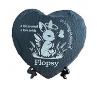 LoveCraftsLove Handcrafted Heart-Shaped Rabbit Bunny Memorial Stone - Personalized Natural Stone Plaque 11cm x 11cm with Free Stand Included - A Thoughtful Tribute for Your Beloved Pet (Name Only)