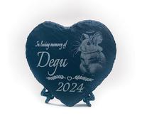 LoveCraftsLove Handcrafted Personalized Degu Memorial Stone - Heart-Shaped 11x11cm Natural Stone Plaque with Free Stand - Custom Engraved Tribute for Your Beloved Pet