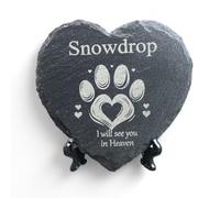 LoveCraftsLove Heart Shaped Paw Print Memorial Stone 11cm x 11cm Natural Stone with Free Stand Personalized with Name & Message Handcrafted Pet Tribute