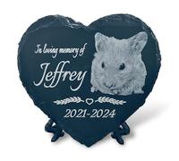 LoveCraftsLove Memorial plaque - Hampster grave stone- Handcrafted Natural Heart personalized Plaque 11cm x 11cm with Stand, Custom Name & Dates