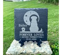LoveCraftsLove Personalized Dog Memorial Stone Heart Shape 11cm x 11cm Natural Stone Plaque with Free Stand Custom Engraved with Name & Dates Handcrafted for Beloved Pets