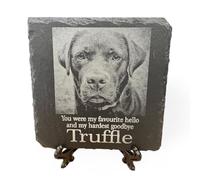 LoveCraftsLove Personalized Pet Memorial Stone 10x10cm Natural Slate Plaque with Stand, Custom Engraved Photo, Name & Handcrafted Square Pet Tribute for Dogs & Cats (Square Photo Short Quote)