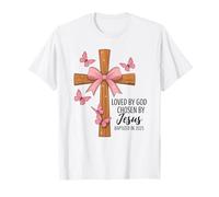 Loved By God Chosen By Jesus Baptized 2025 Coquette Cross T-Shirt