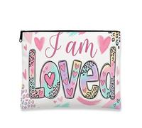 Loved Hearts Makeup Bag, Playful Colorful Cosmetic Travel Pouch for Women, Portable Canvas Zipper Organizer, Valentine'S Day Gift, Peach, 7x9 Inch, Hearts
