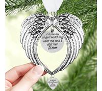 Loved One in Heaven Angel Wings Memorial Christmas Ornaments Sympathy Gifts - I Have a Angel Watching Over Me I Call -A Piece of My Heart Is in Heaven Christmas Tree Hanging Decor (Sister)