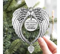Loved One in Heaven Angel Wings Memorial Christmas Ornaments Sympathy Gifts - I Have a Angel Watching Over Me I Call -A Piece of My Heart Is in Heaven Christmas Tree Hanging Decor (mum & dad)