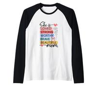 Loved Strong Worthy Brave Beautiful Mom Design Raglan Baseball Tee