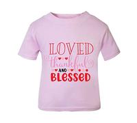 Loved Thankful and Blessed (Romantic Quotes for Couples, Anniversary) Short Sleeve Cotton Toddler t Shirt, 1-2 Years, Pastel Pink