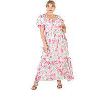 Lovedrobe Ladies Maxi Dress for Plus Size Women Curve Puffed Short Sleeve Back Tie Belt for Summer Party Office Flower Pattern Pink Size 20