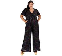 Lovedrobe Ladies Plus Size Jumpsuit Playsuit for Women Black Sequin Short Sleeve Plunging Neck Plus Size Curve Big and Tall Belt Size 16