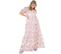 Lovedrobe Ladies Plus Size Summer Maxi Dresses for Women Flowers Short Sleeve Frilly Pull on Curve Lace High Waist Square Neck Women's Dress, Baby Pink, 26