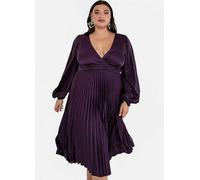 Lovedrobe Luxe Purple Pleated Midi Dress with Twist Detail Silver